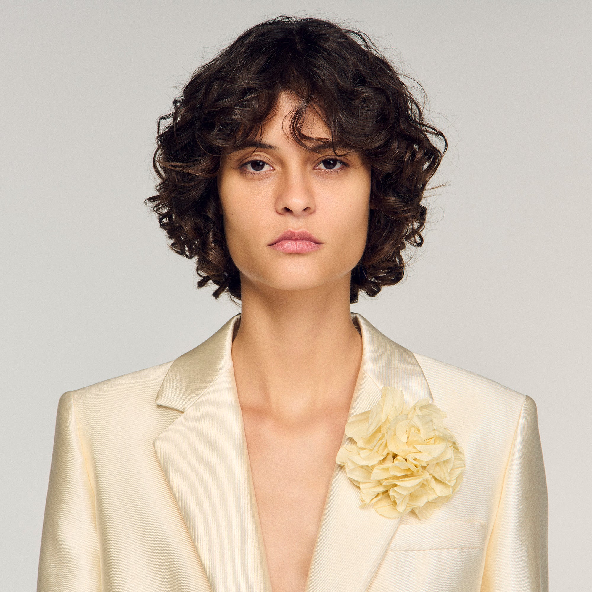 Myrella Satin Jacket With Flower Detail Cream