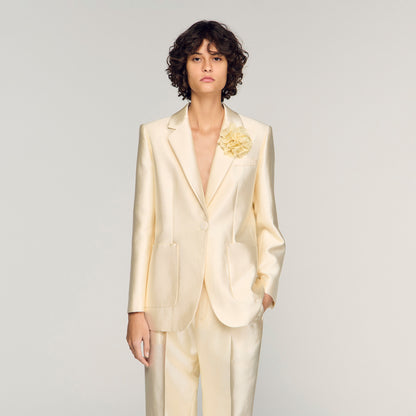 Myrella Satin Jacket With Flower Detail Cream
