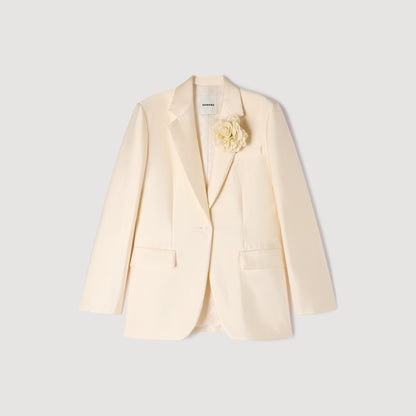 Myrella Satin Jacket With Flower Detail Cream