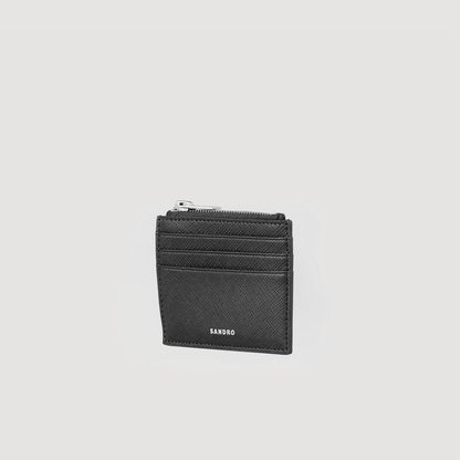 Zipper Leather Card Holder Black