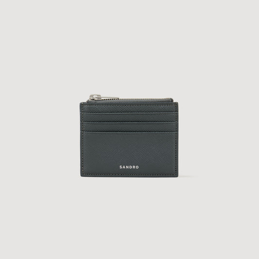 Zipper Reconstituted Leather Cardholder Steel