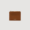 Zipper Grain Grained Leather Zip Card Holder Cognac