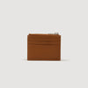 Zipper Grain Grained Leather Zip Card Holder Cognac