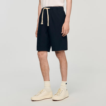 Rope Short Elasticated Waist Cotton Shorts Navy Blue