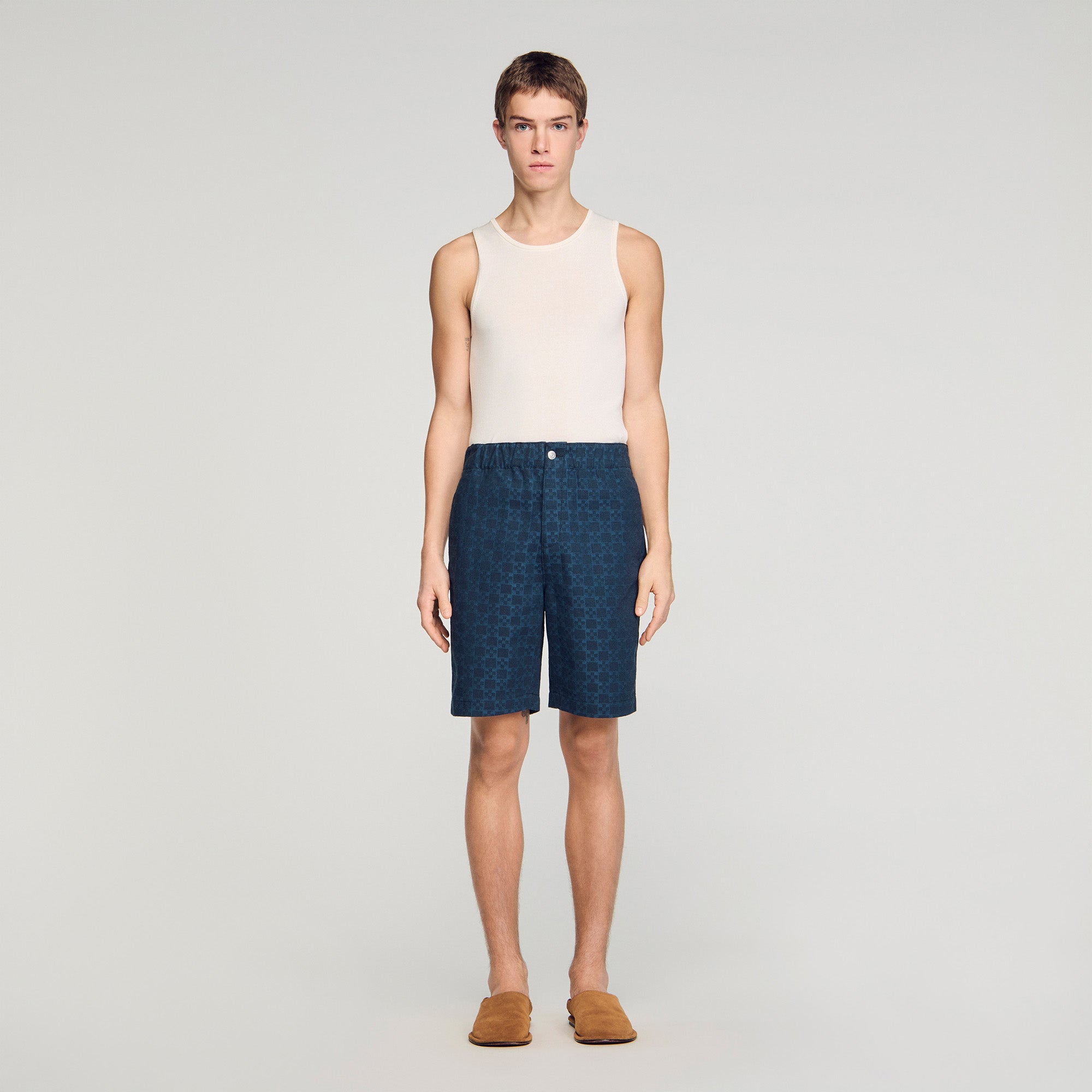Denim Cross Short Square Cross Denim Shorts Navy Blue