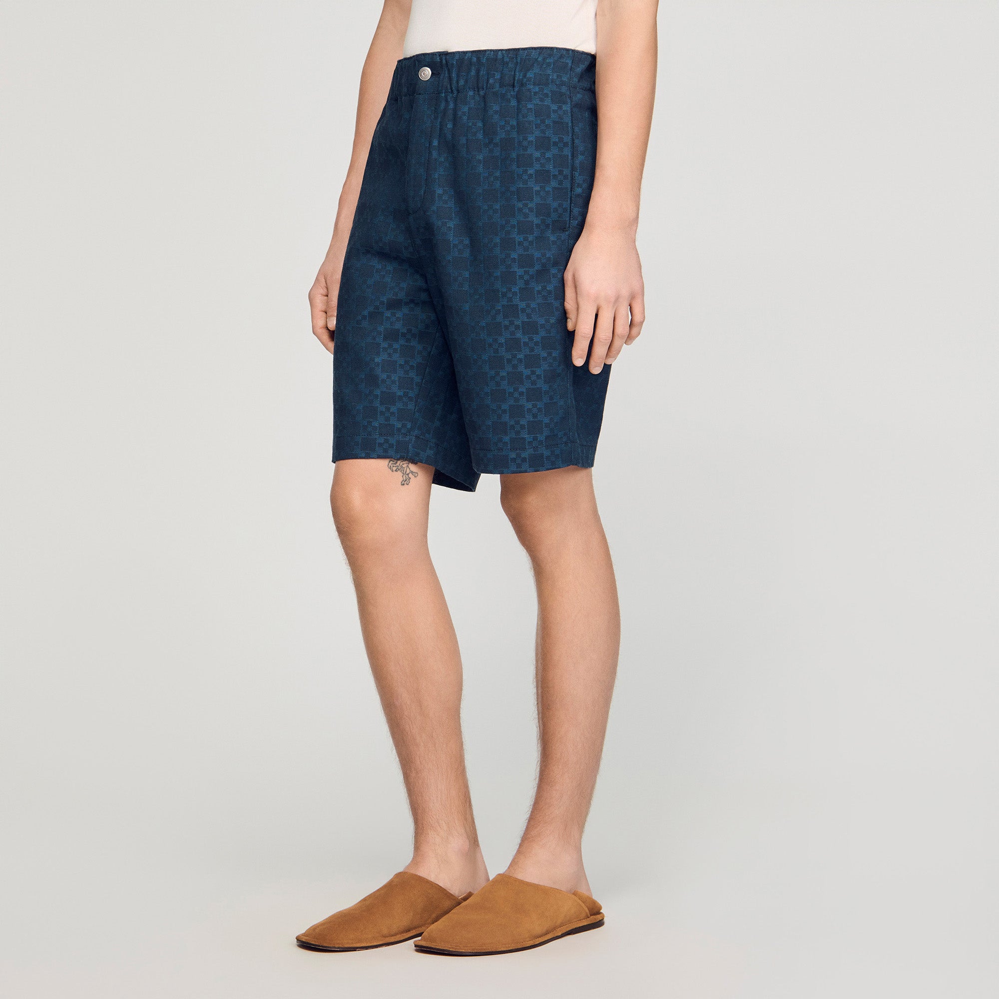 Denim Cross Short Square Cross Denim Shorts Navy Blue