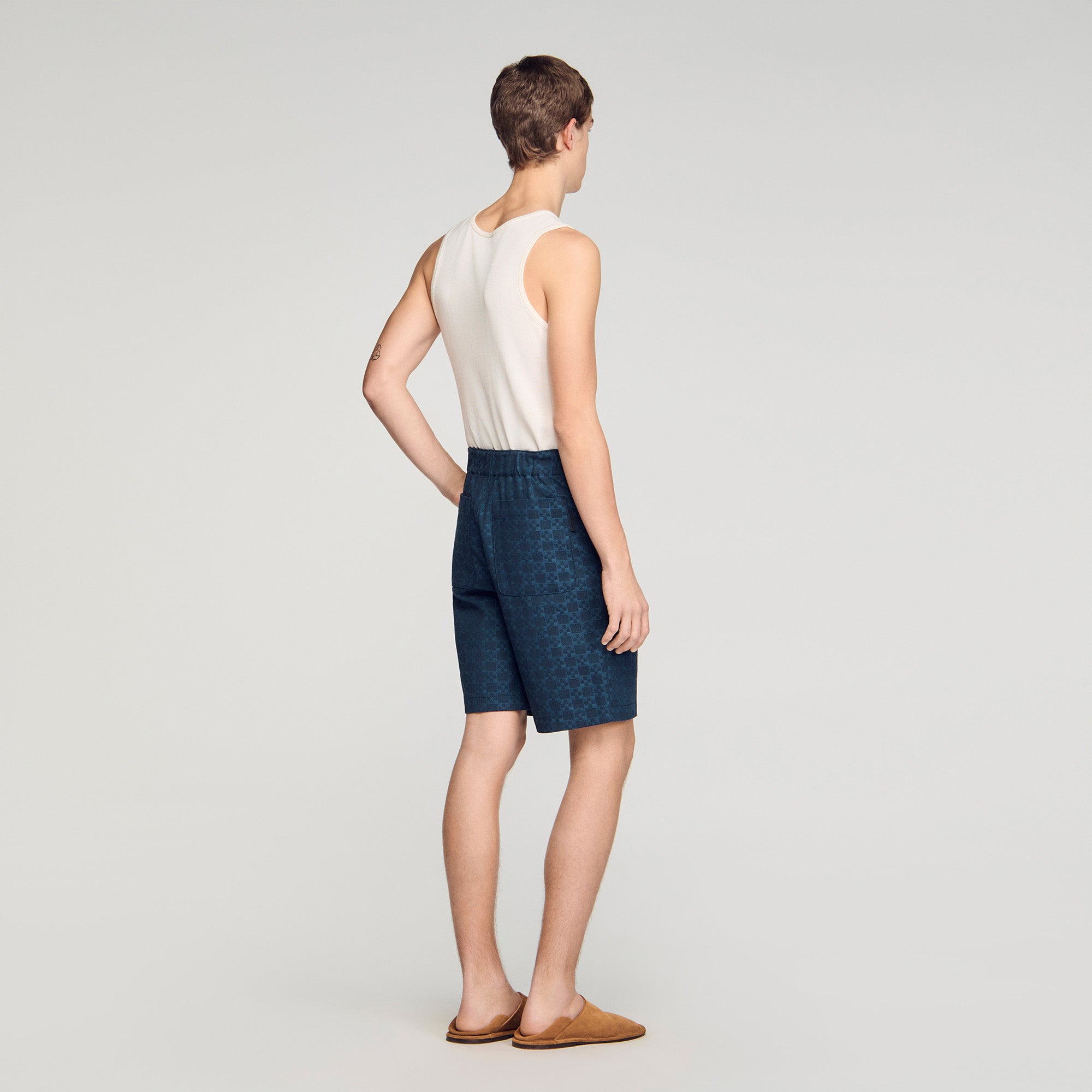 Denim Cross Short Square Cross Denim Shorts Navy Blue