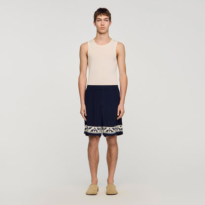 Amalfi Short Contrast Pattern Floaty Shorts Navy Blue