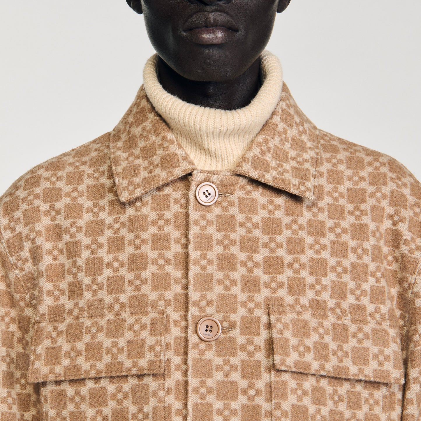 Cross Overshirt Square Cross Jacquard Overshirt Camel