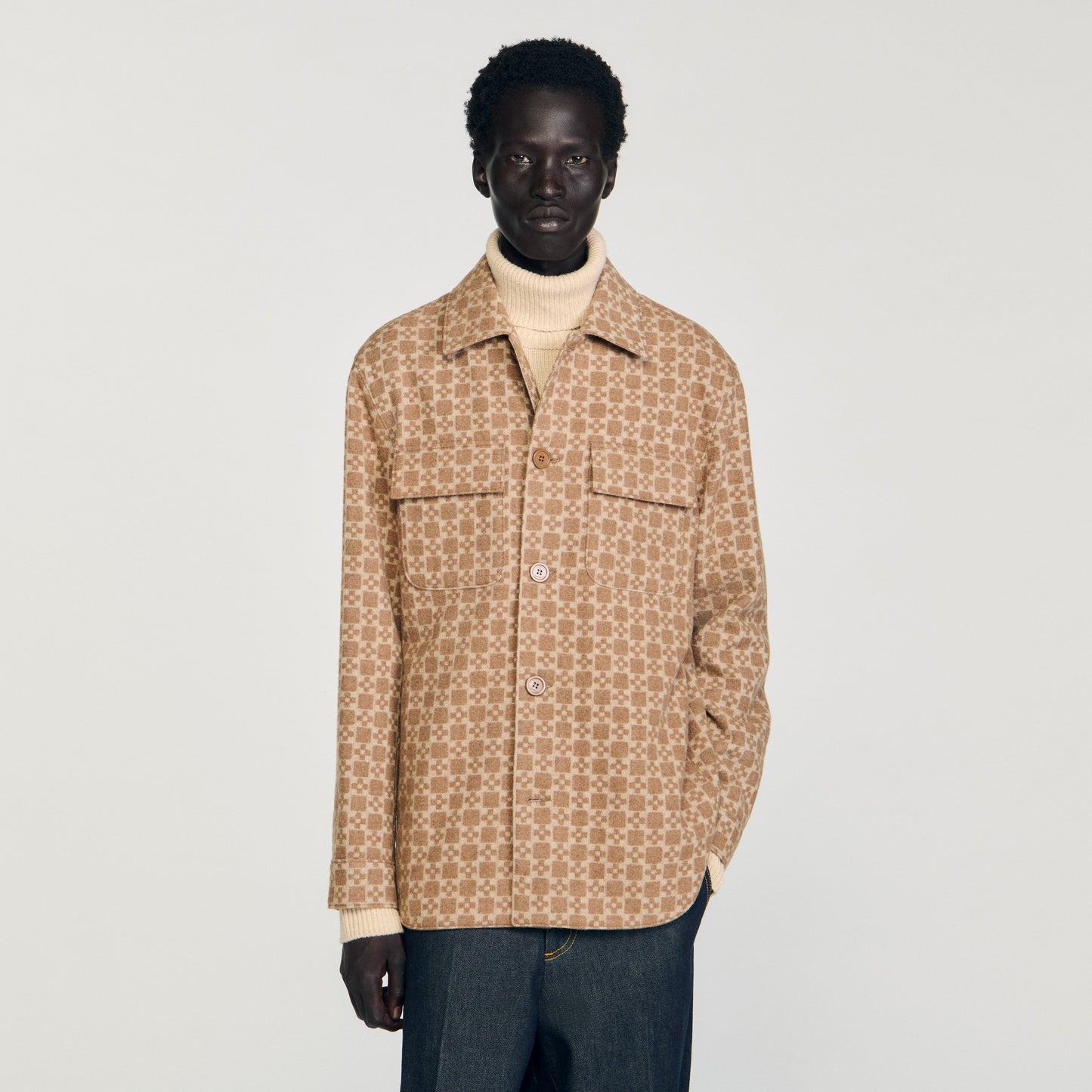 Cross Overshirt Square Cross Jacquard Overshirt Camel
