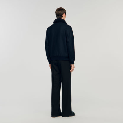 Aviator Wool Aviator Jacket With Shearling Navy Blue