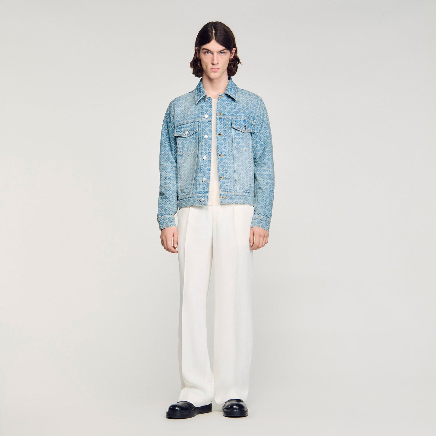 Cross Sanded Trucker Square Cross Denim Jacket SKY BLUE