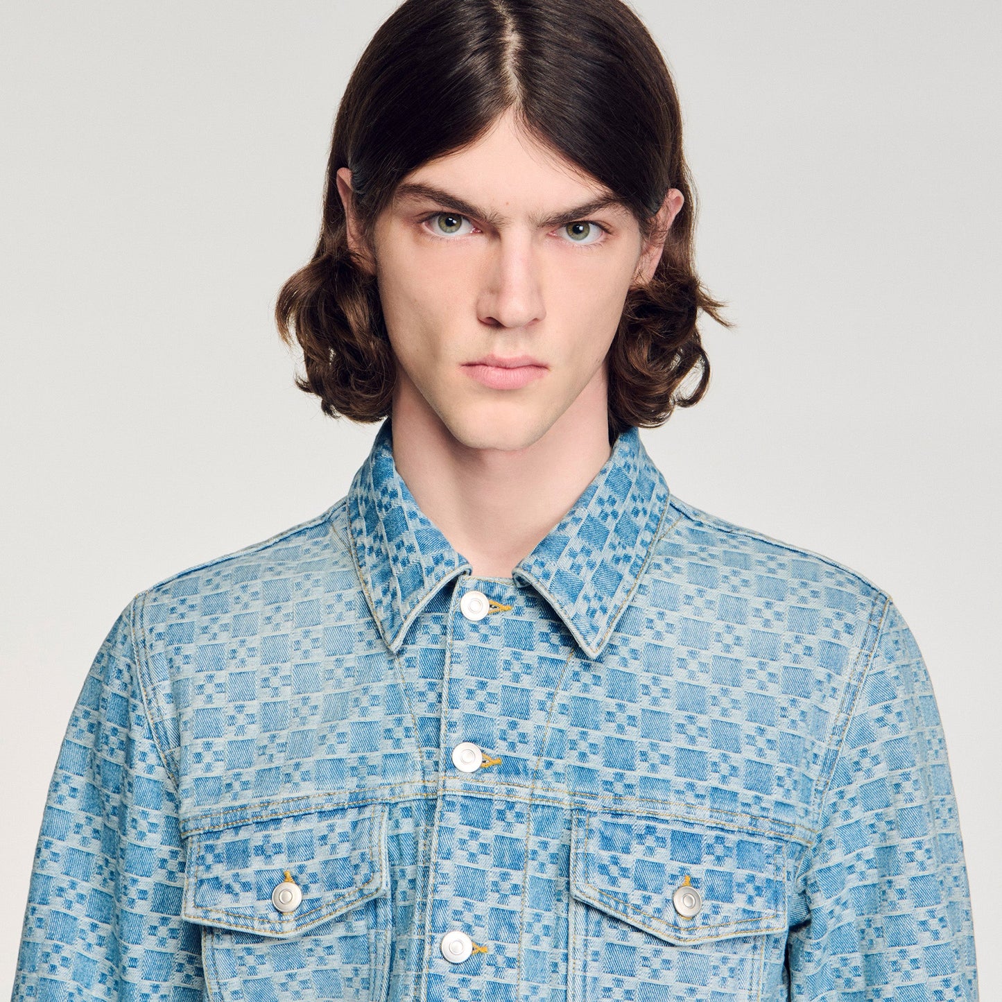 Cross Sanded Trucker Square Cross Denim Jacket SKY BLUE