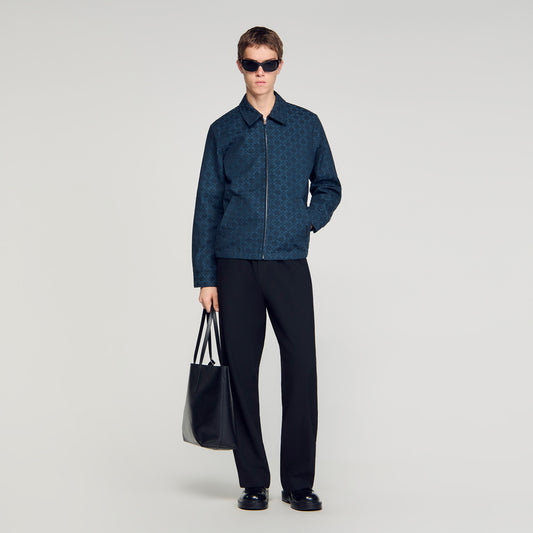 Fitted Cross Jacket Square Cross Denim Jacket Navy Blue