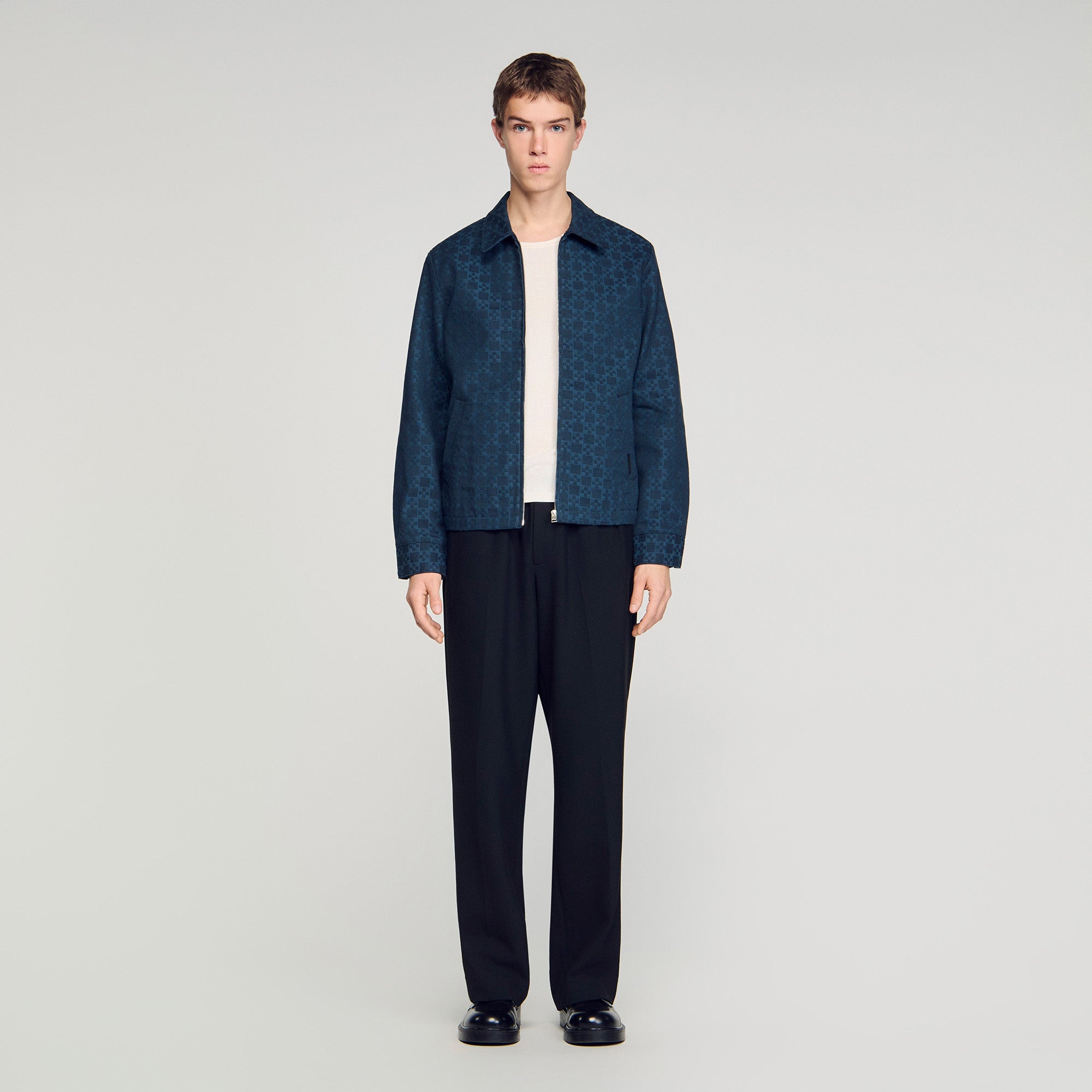 Fitted Cross Jacket Square Cross Denim Jacket Navy Blue