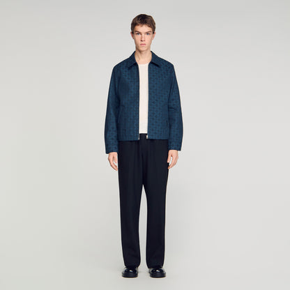 Fitted Cross Jacket Square Cross Denim Jacket Navy Blue