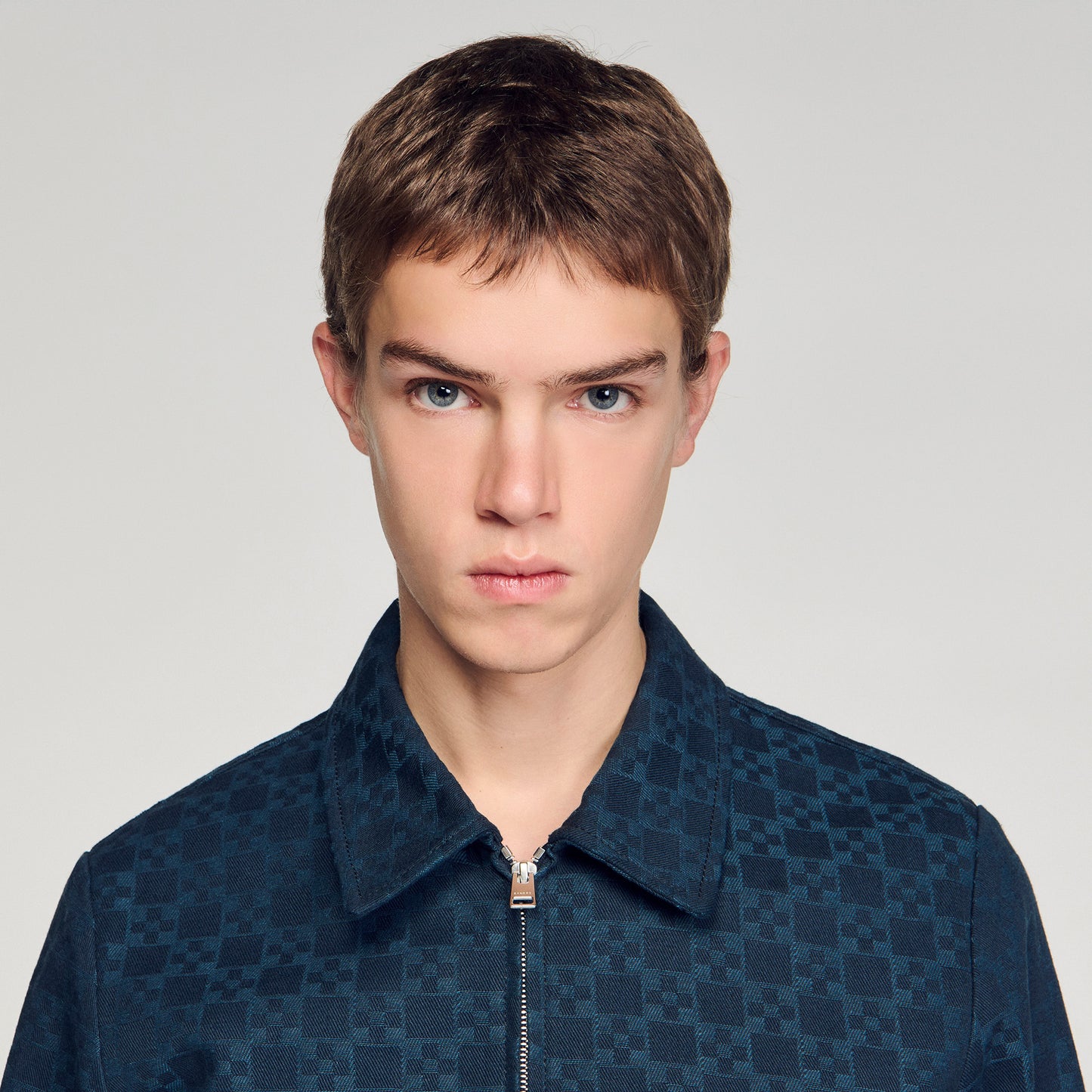 Fitted Cross Jacket Square Cross Denim Jacket Navy Blue
