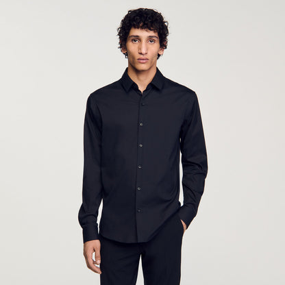 Fitted Stretch Cotton Shirt Black