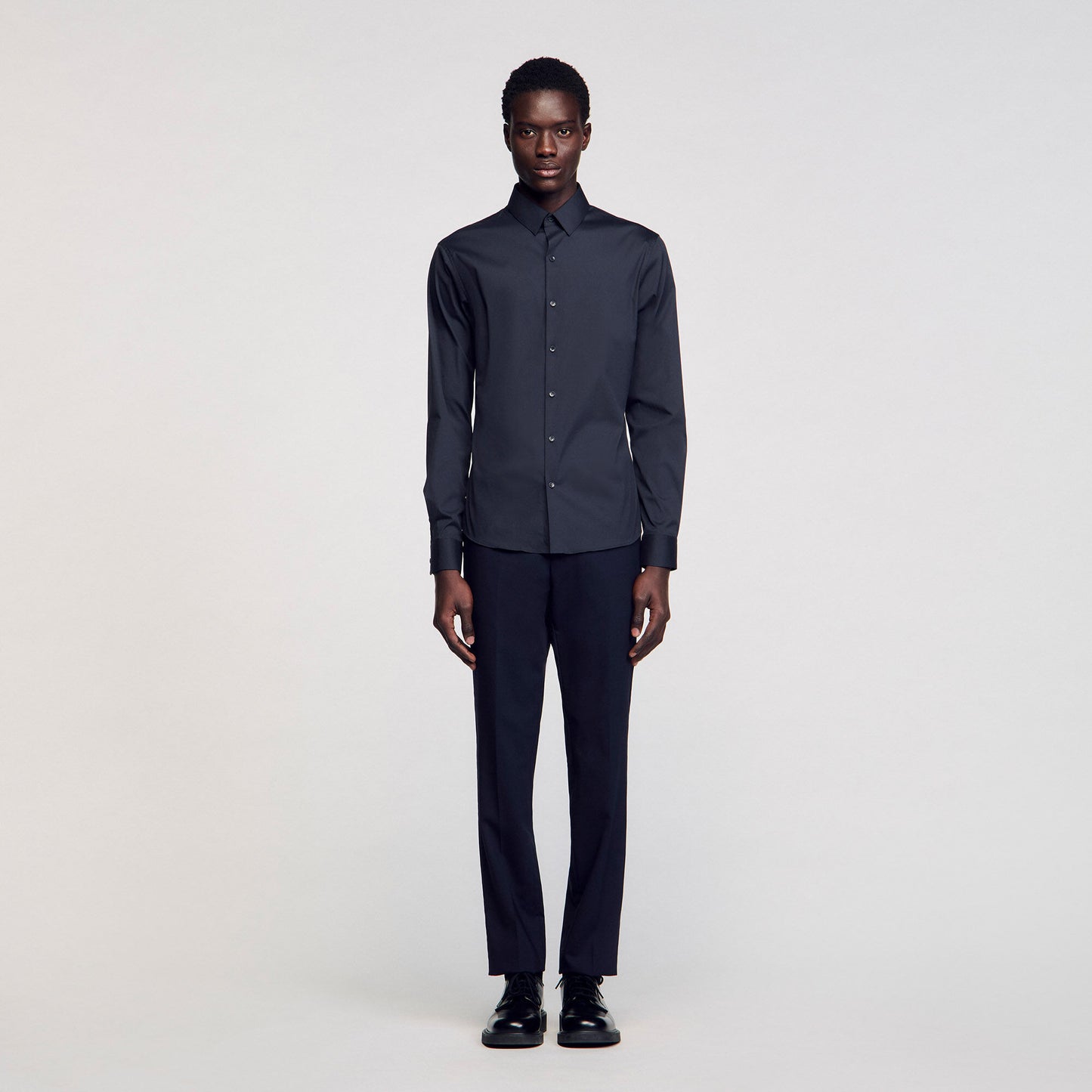 Seamless Stretch Fitted Stretch Cotton Shirt - Navy Blue