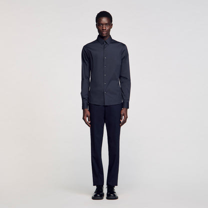 Seamless Stretch Fitted Stretch Cotton Shirt - Navy Blue