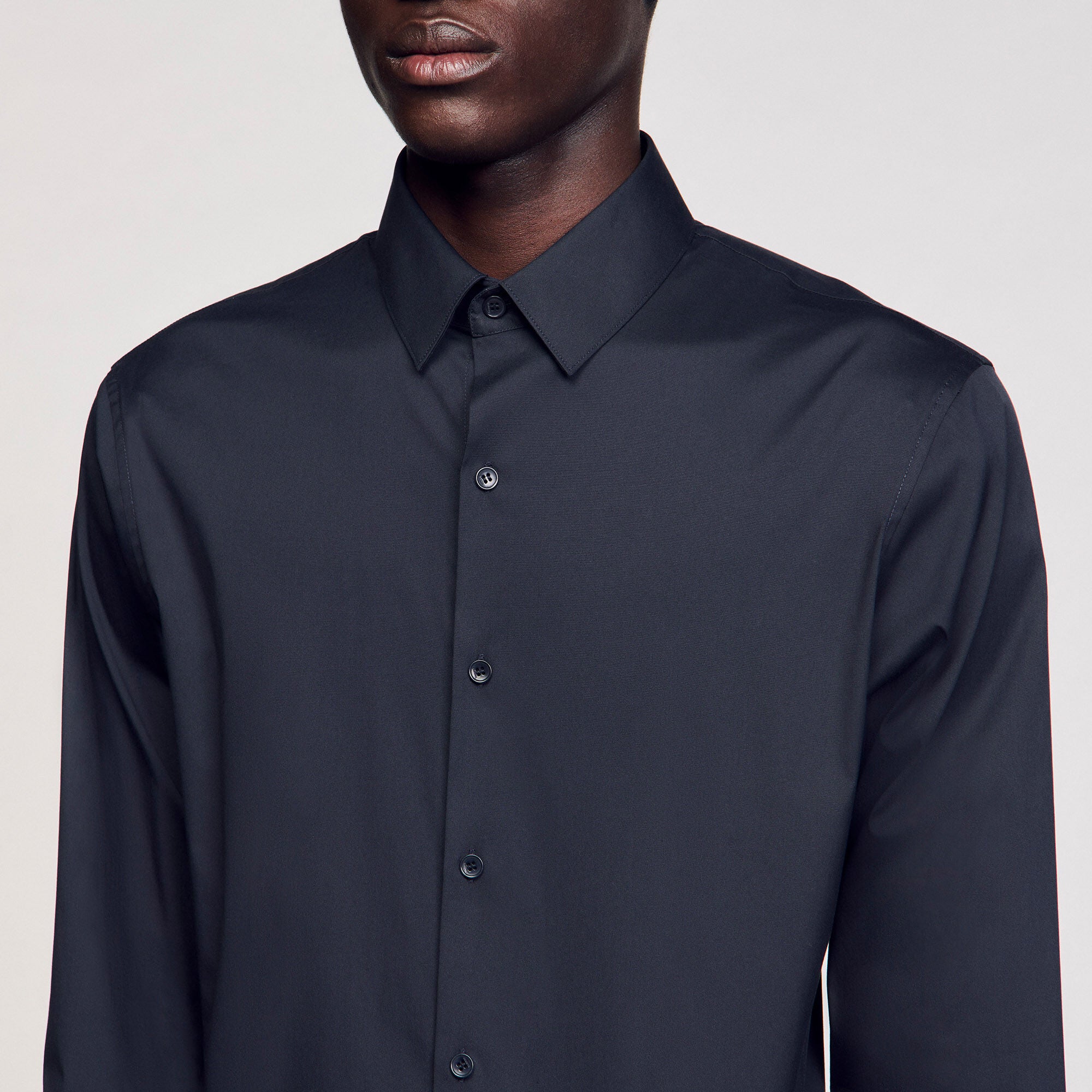 Seamless Stretch Fitted Stretch Cotton Shirt - Navy Blue