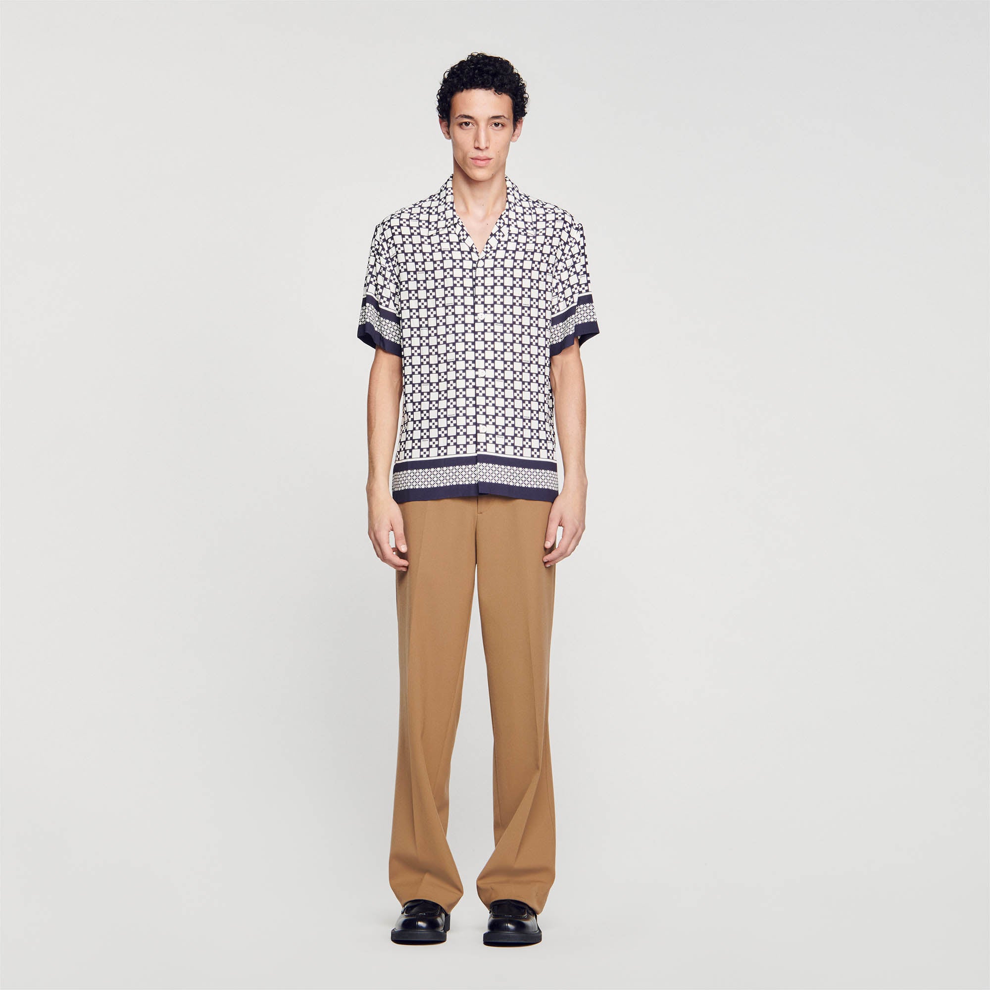 Square Cross Short-Sleeved Shirt Ecru / Navy