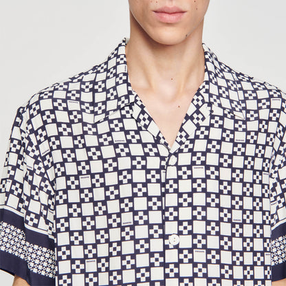 Square Cross Short-Sleeved Shirt Ecru / Navy