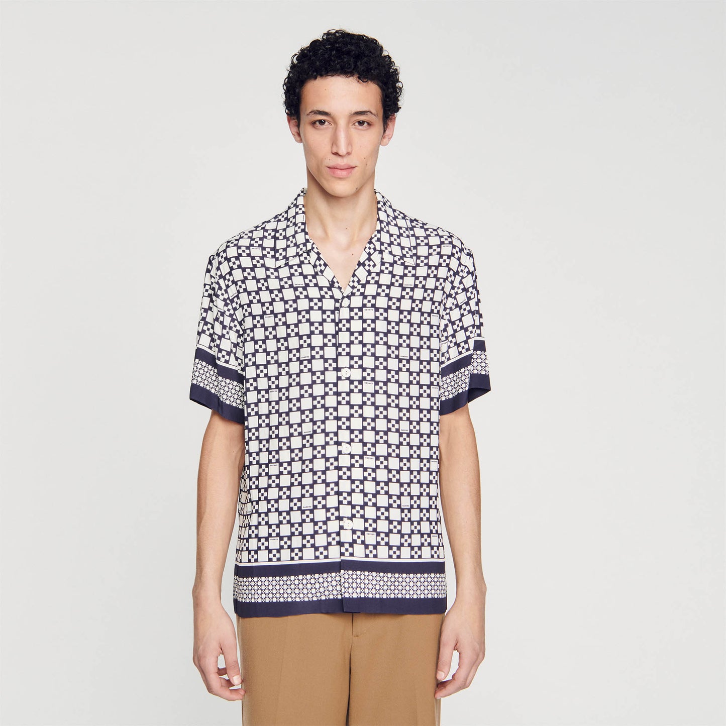 Square Cross Short-Sleeved Shirt Ecru / Navy