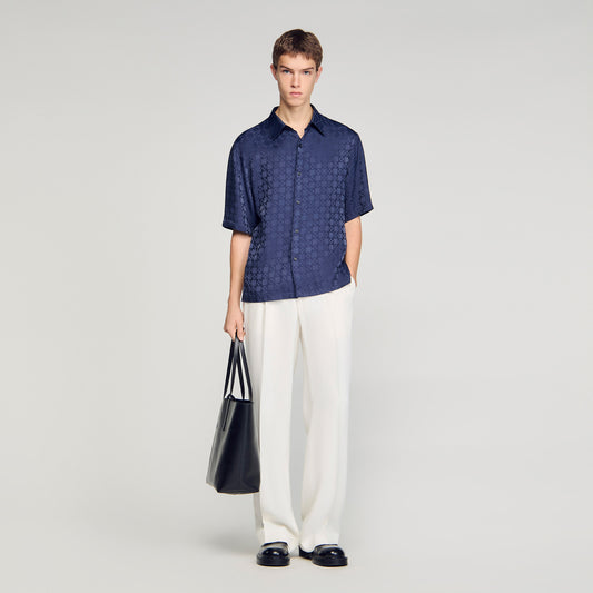 Jacquard Cross Shirt Mc Square Cross Loose-Fit Shirt Navy Blue