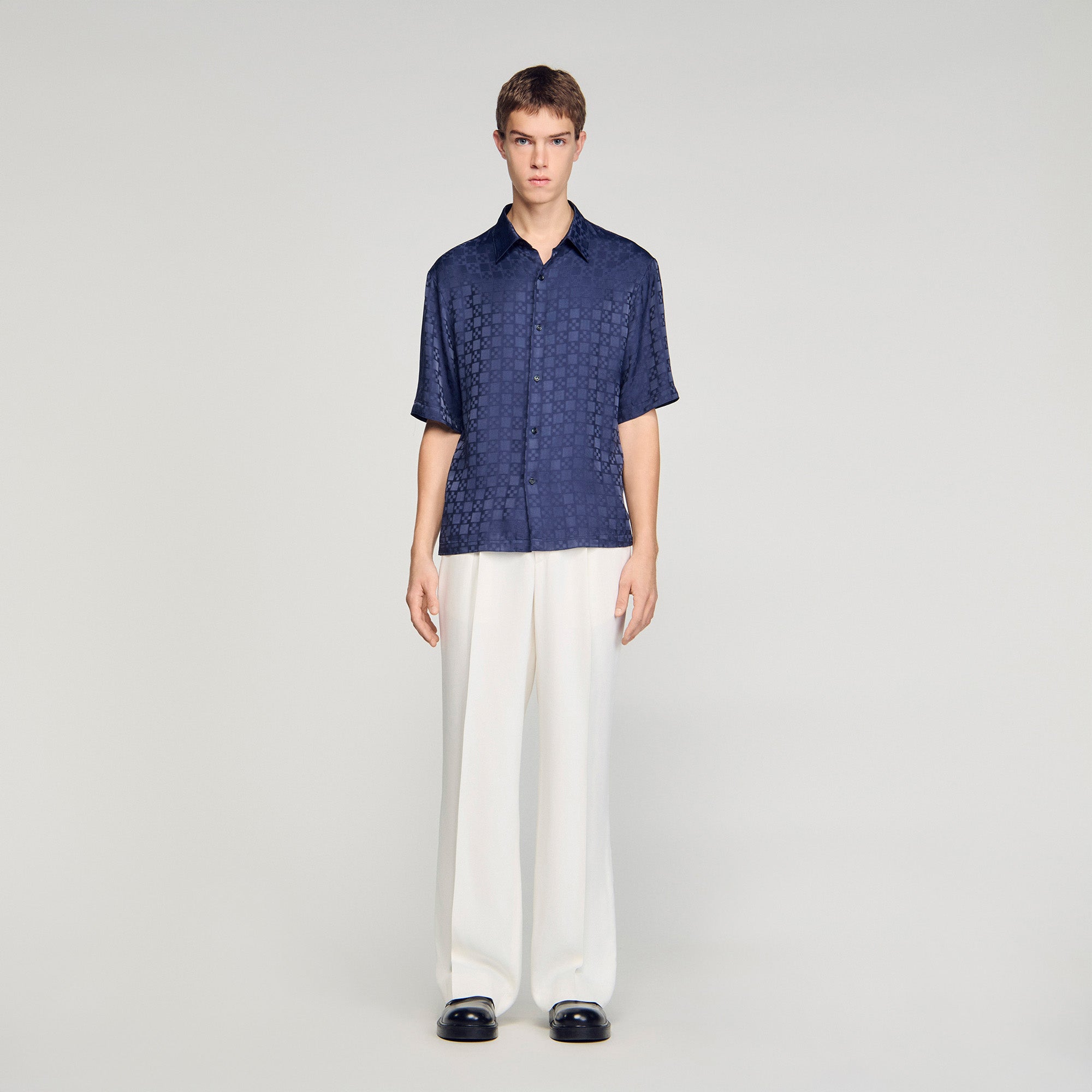 Jacquard Cross Shirt Mc Square Cross Loose-Fit Shirt Navy Blue