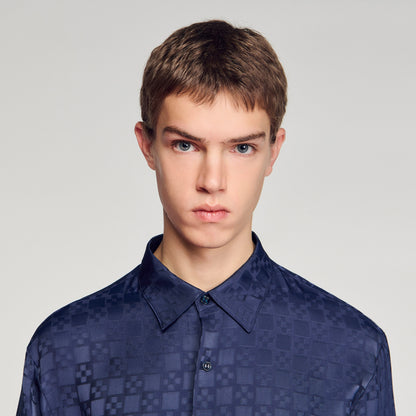 Jacquard Cross Shirt Mc Square Cross Loose-Fit Shirt Navy Blue