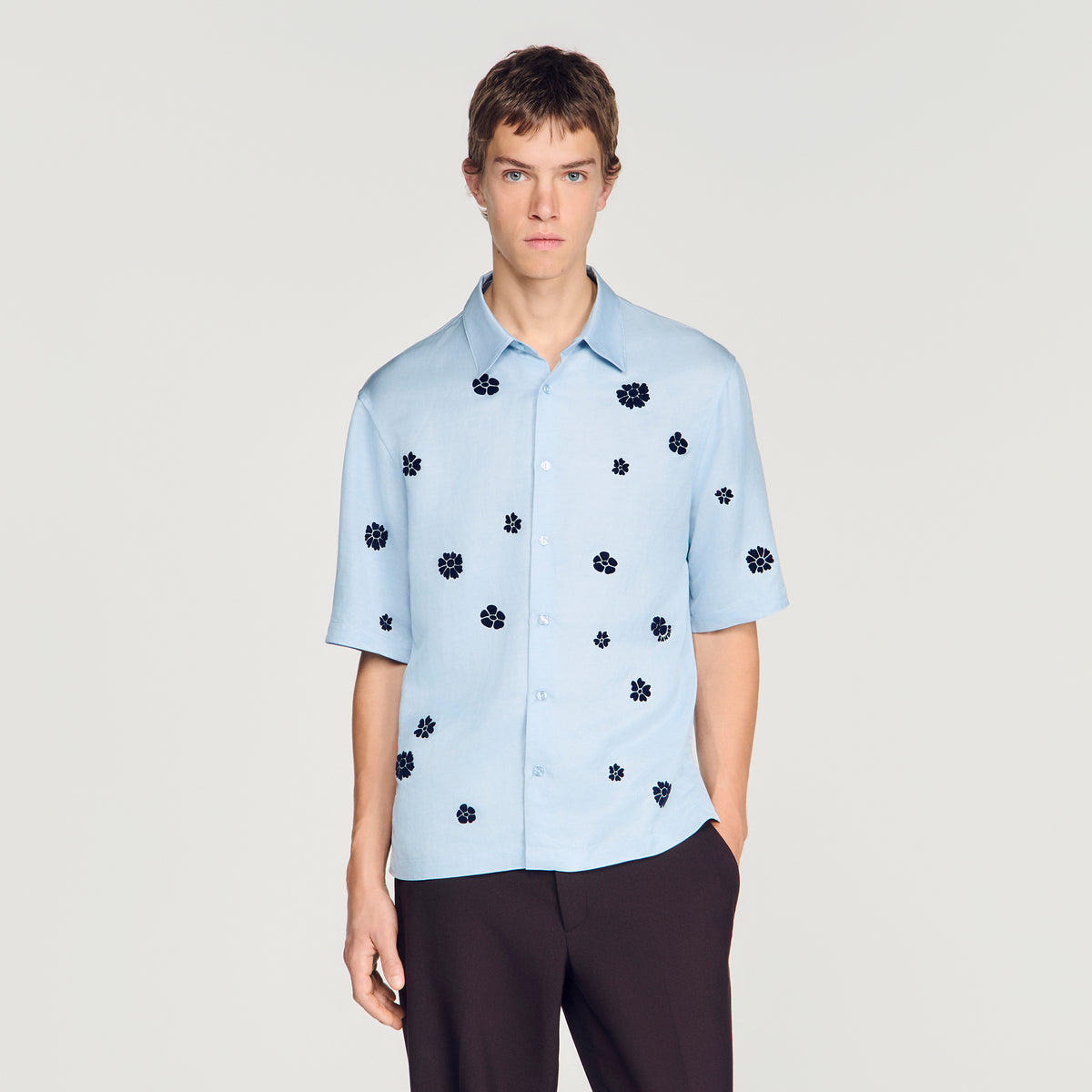 Velvet Flowers Mc Loose-Fit Floral Shirt Sky Blue