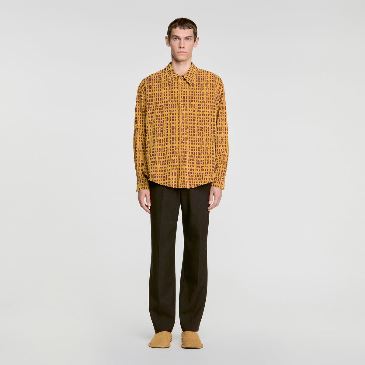 Thread Shirt Shirt with velvet flocking Mustard