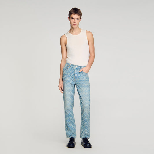 Regular Sanded Cross Regular-Fit Square Cross Jeans SKY BLUE