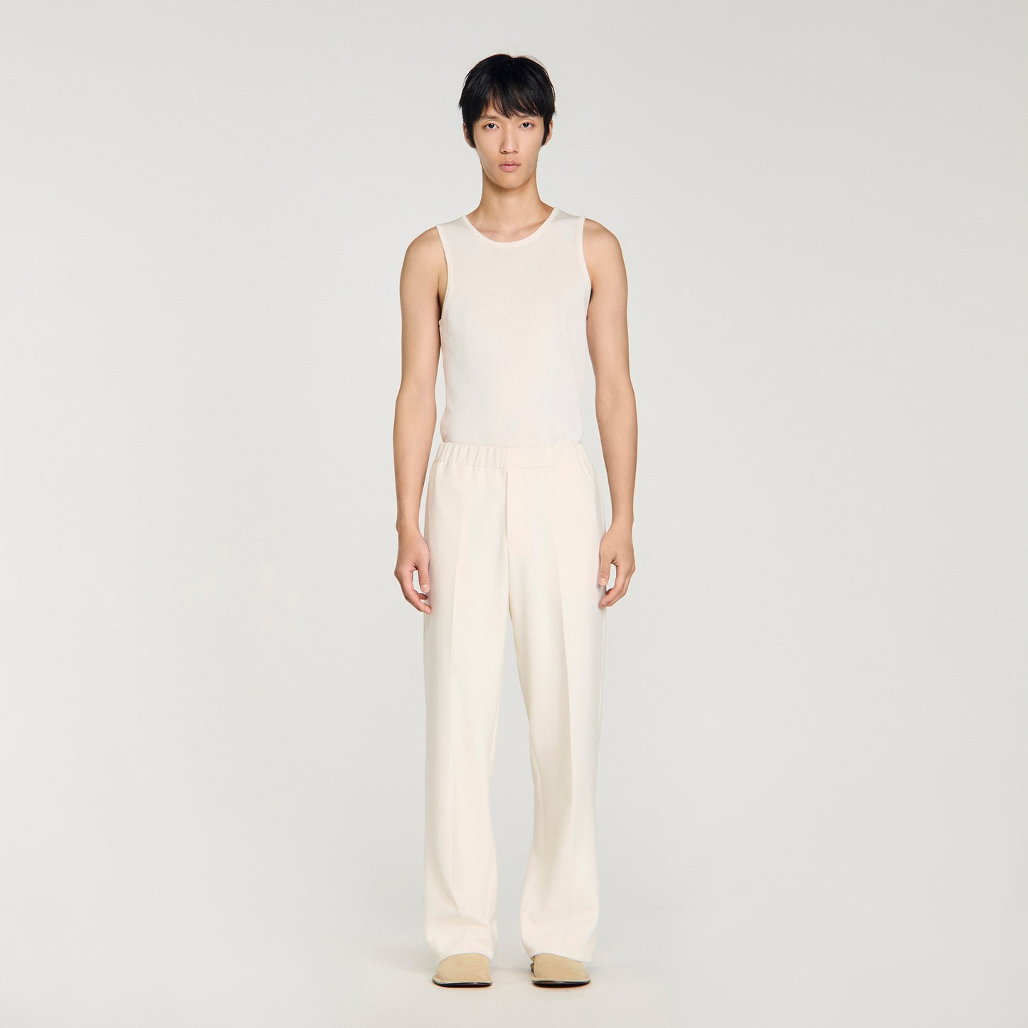 Large Jersey Wide-Leg Trousers Ecru