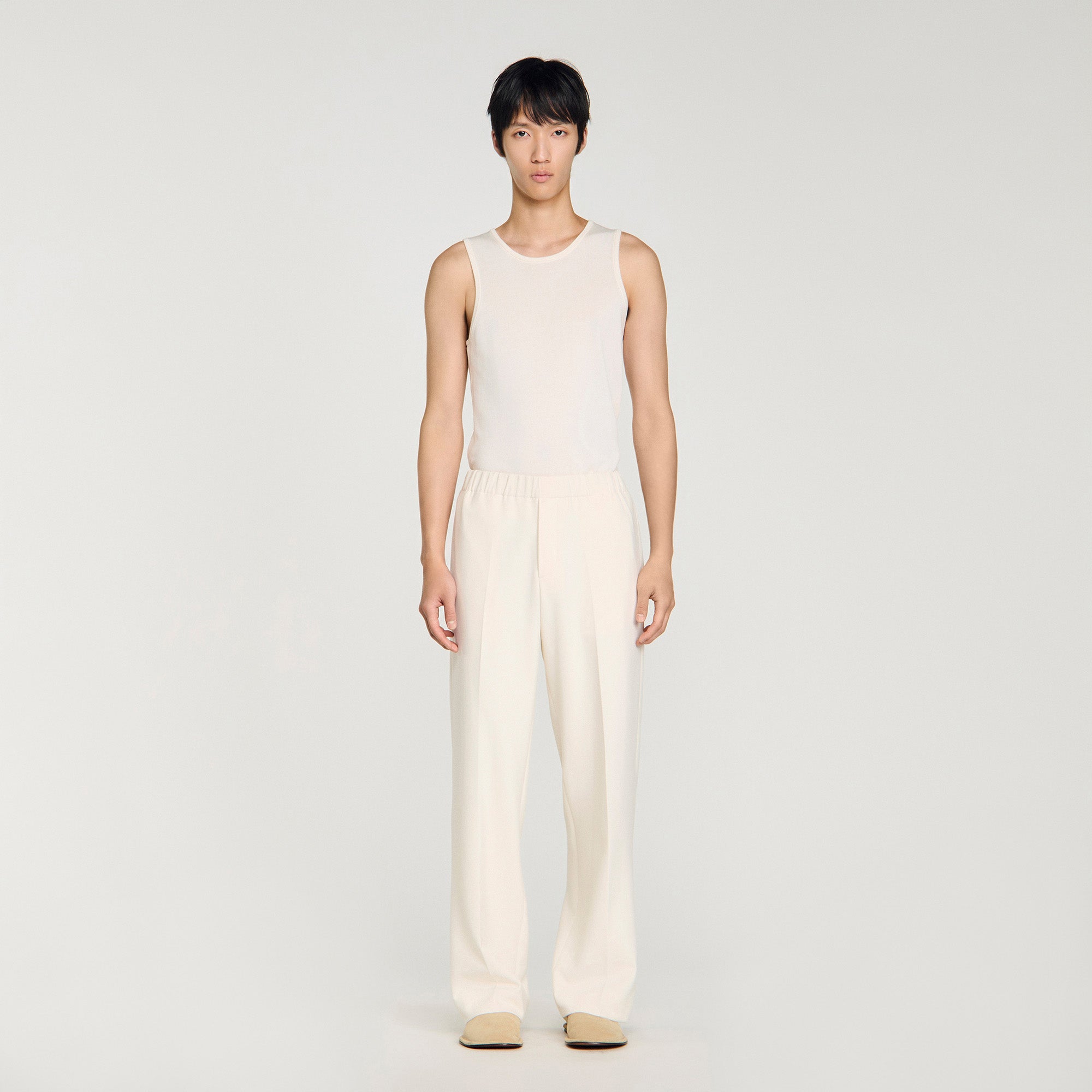 Large Jersey Wide-Leg Trousers Ecru