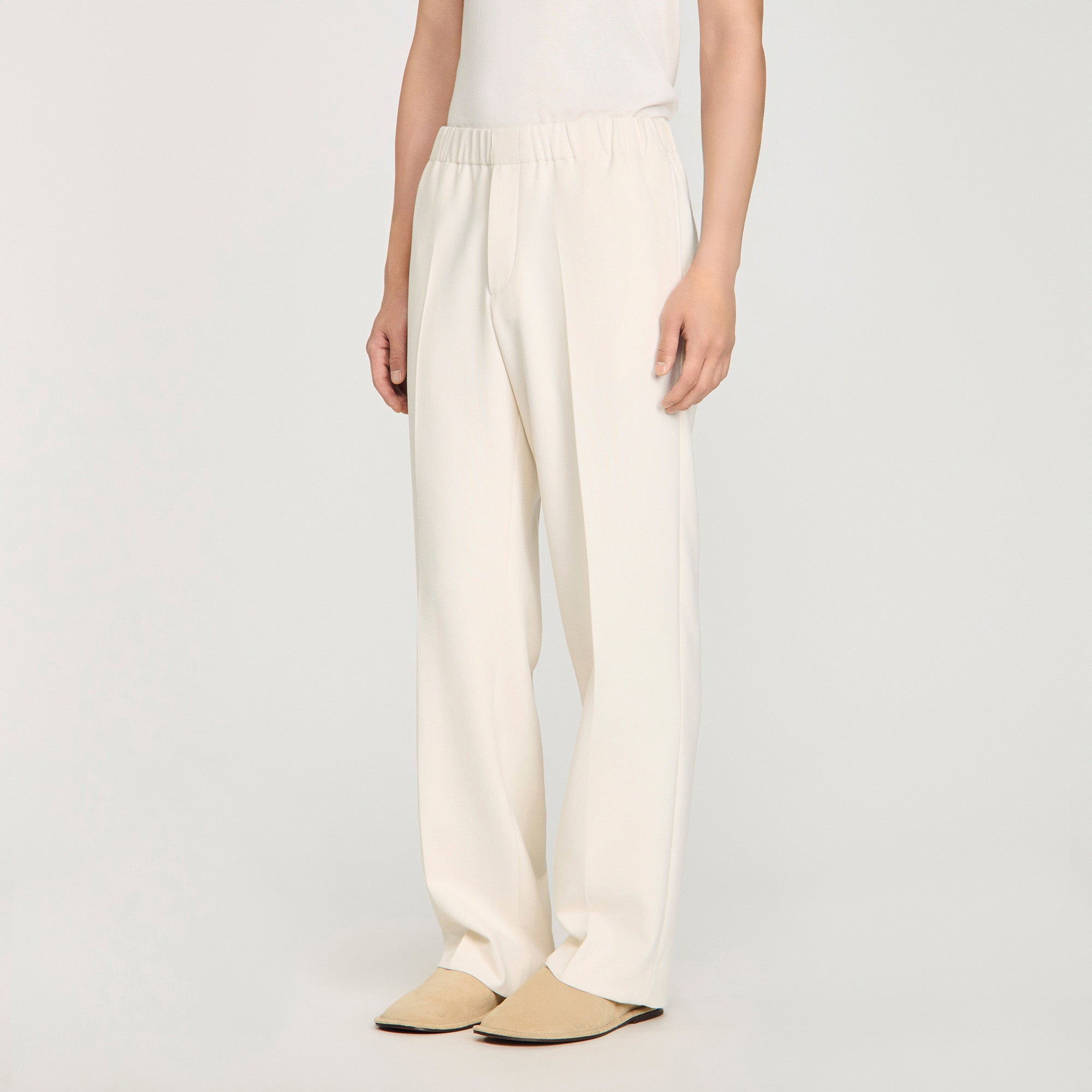 Large Jersey Wide-Leg Trousers Ecru