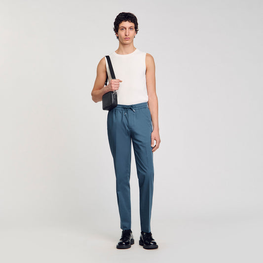 New Alpha Cotton Elasticated Straight-Leg Trousers Thunderstorm Blue