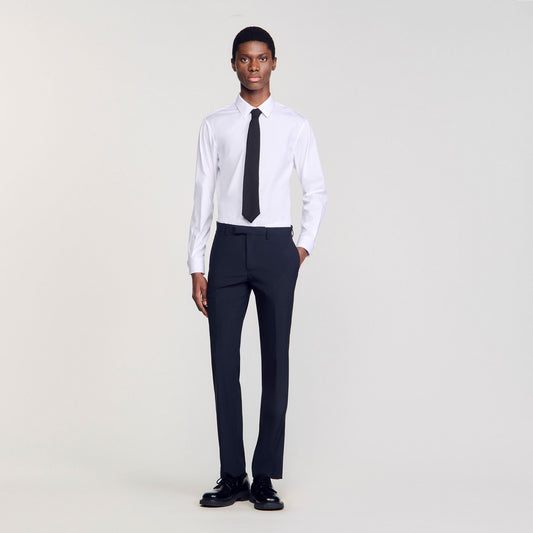  Formal Destructure Wool Stretch Wool Suit Trousers Navy Blue
