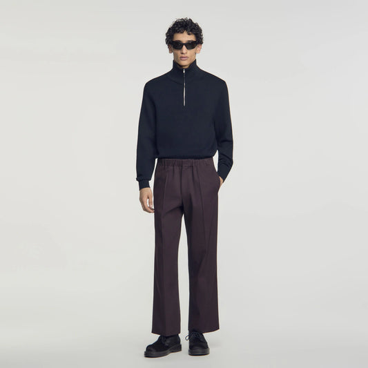 Alpha Cotton Large Wide-Leg Elastic Waist Trousers Chocolate