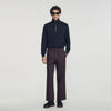 Alpha Cotton Large Wide-Leg Elastic Waist Trousers Chocolate