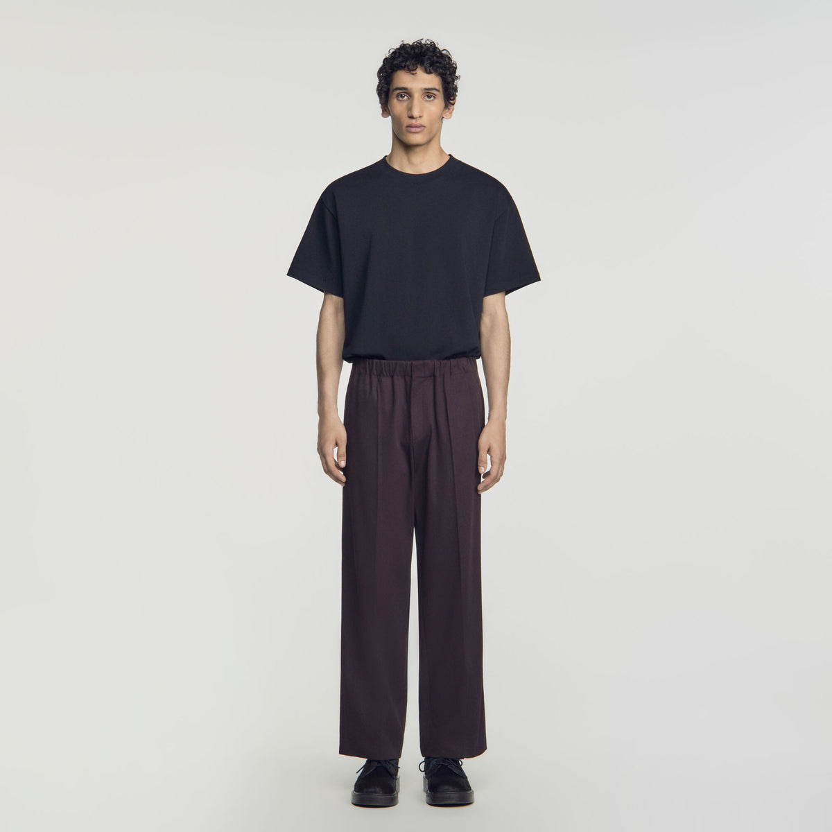 Alpha Cotton Large Wide-Leg Elastic Waist Trousers Chocolate