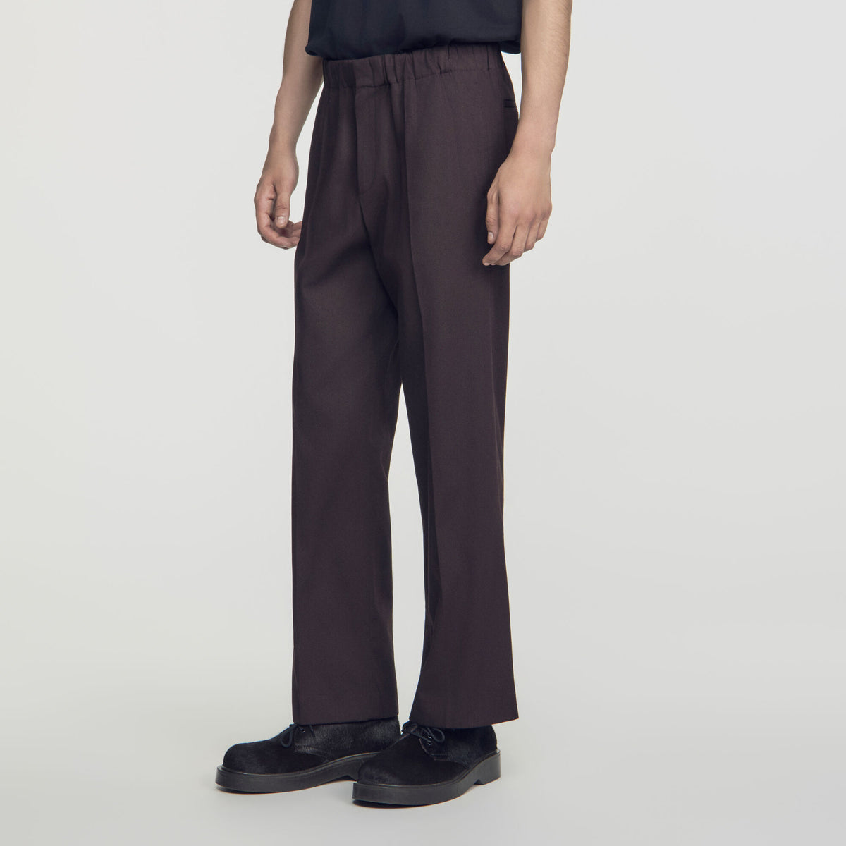 Alpha Cotton Large Wide-Leg Elastic Waist Trousers Chocolate