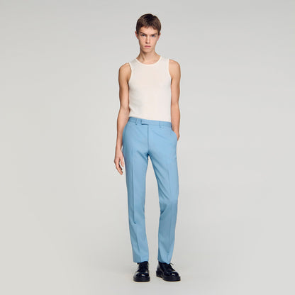 Formal Bleu Ciel Wool Suit Trousers Sky Blue