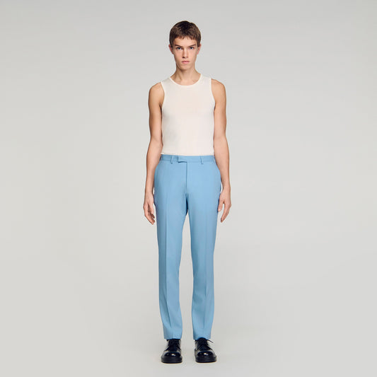 Formal Bleu Ciel Wool Suit Trousers Sky Blue