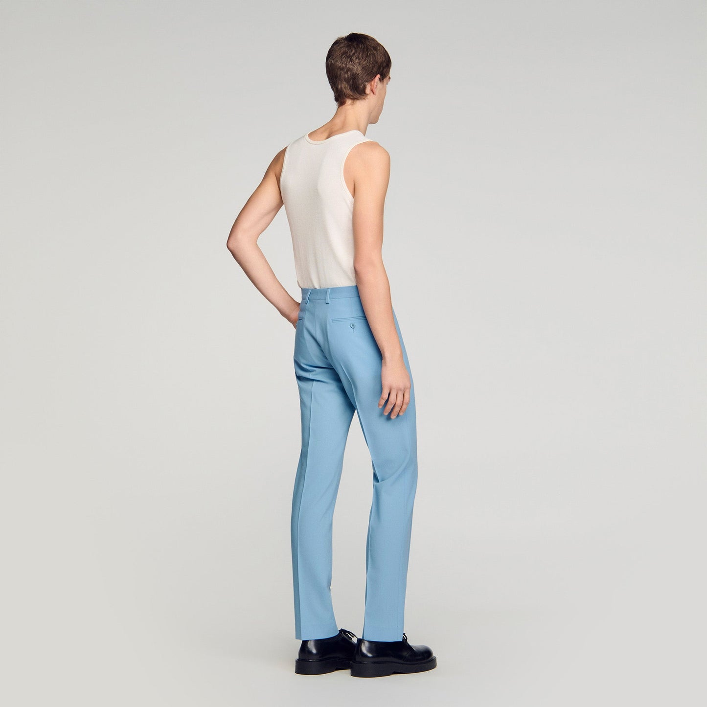 Formal Bleu Ciel Wool Suit Trousers Sky Blue