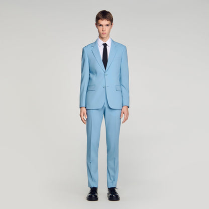Formal Bleu Ciel Wool Suit Trousers Sky Blue