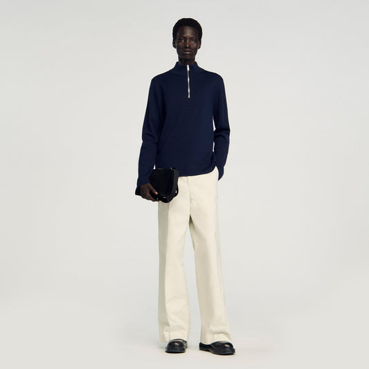 Zip Sweater Wool Jumper With Zip Collar Midnight Blue