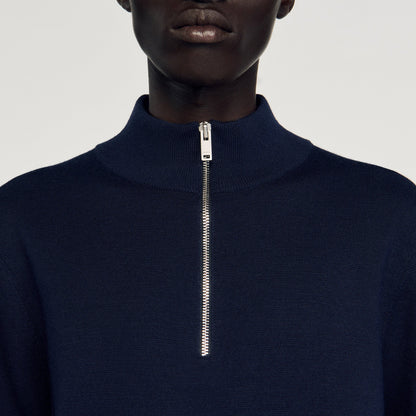 Zip Sweater Wool Jumper With Zip Collar Midnight Blue