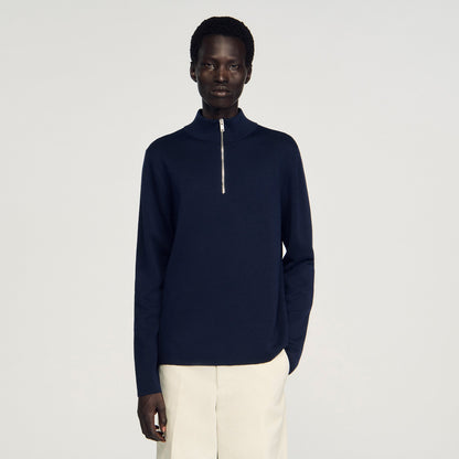 Zip Sweater Wool Jumper With Zip Collar Midnight Blue
